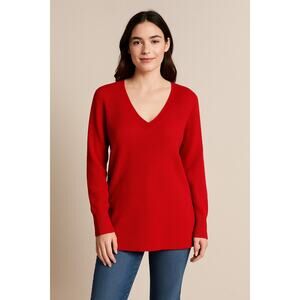 Halogen Women’s Size XS Red V-Neck Long Sleeve Tunic Sweater Pullover NWT